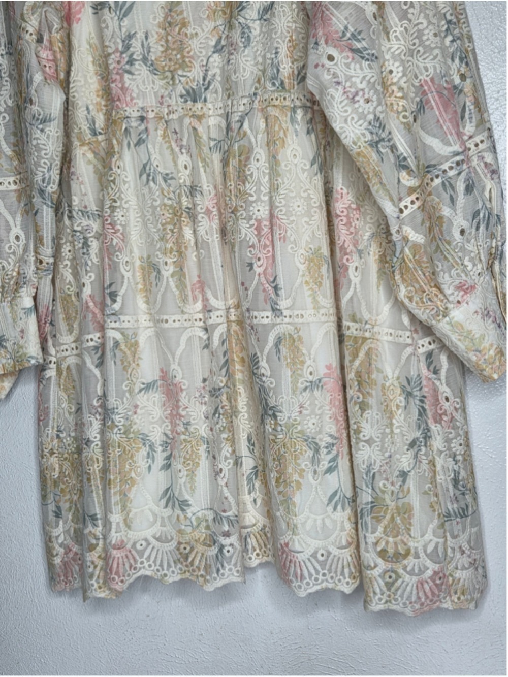 LOVELO Floral Lace Eyelet Dress Women's Size 2XL Long Sleeve Cream Button NWT - Picture 11 of 14